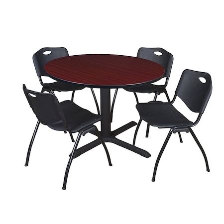 Cain Cain Round Table & Chair Set, Wood, Metal, Plastic Top, Mahogany TB48RNDMH47BK